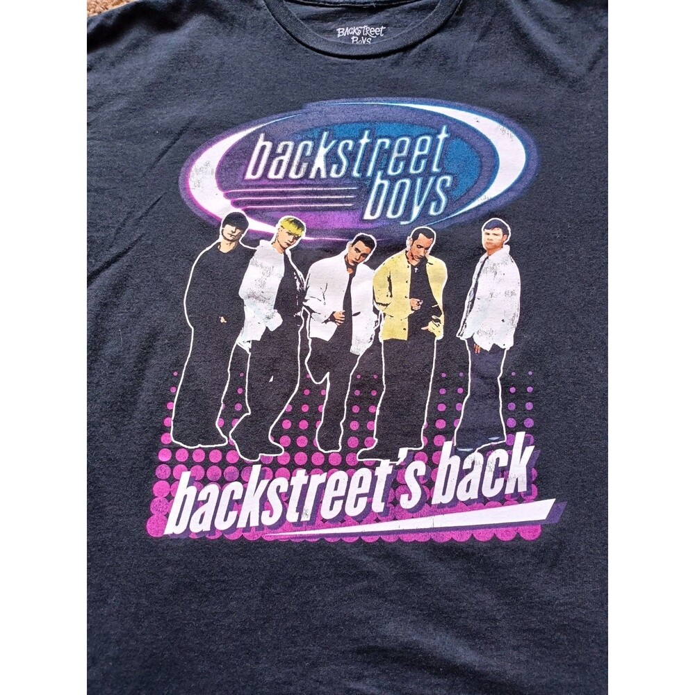 Backstreet Boys T-Shirt Women's LARGE/XL Black Graphic Print Side Slits - Picture 2 of 6